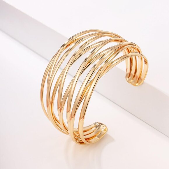 Twisted Cuff Bangle Bracelet for Women Trendy Multi-layer Wire Warp Bangle Brace - Picture 3 of 6